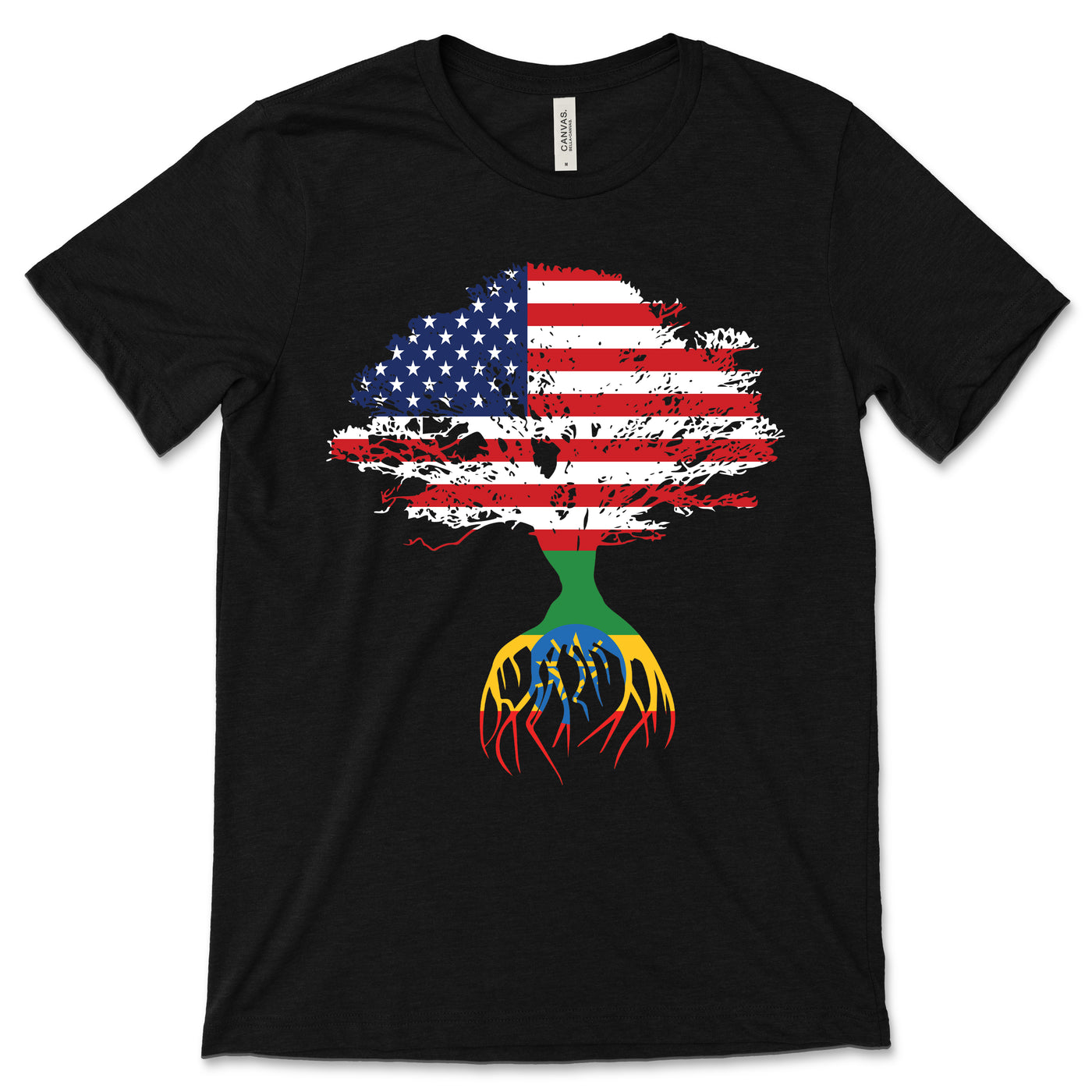 American Flag Ethiopian Roots Ethiopia Flag T-Shirt, Ethiopians, Ethiopian Gifts, Ethiopian Present, Ethiopian Birthday