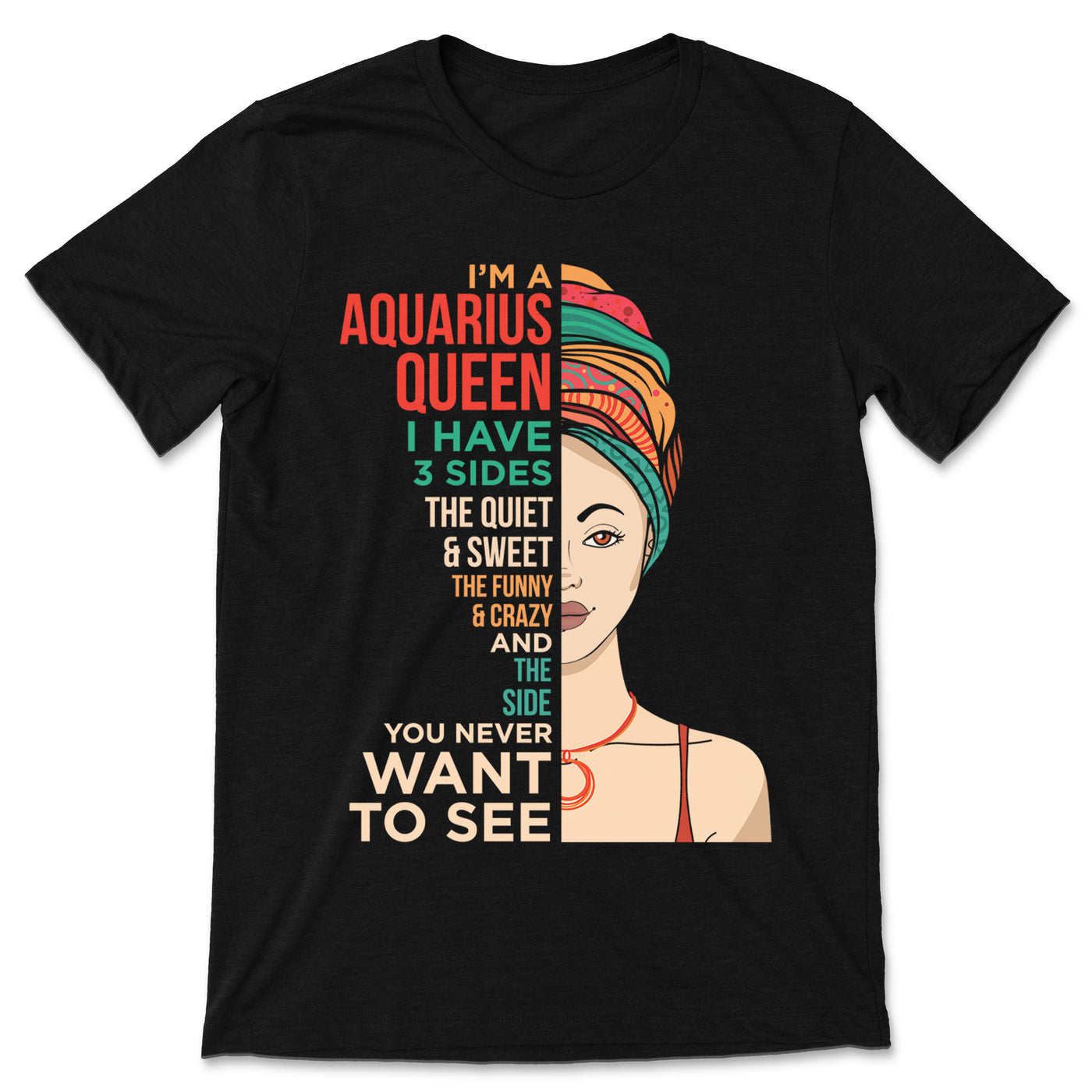 Aquarius Queen Afro Girl Traits Facts Horoscope Zodiac Astrological Sign T-Shirt, Born January 20 - February 18 Gifts