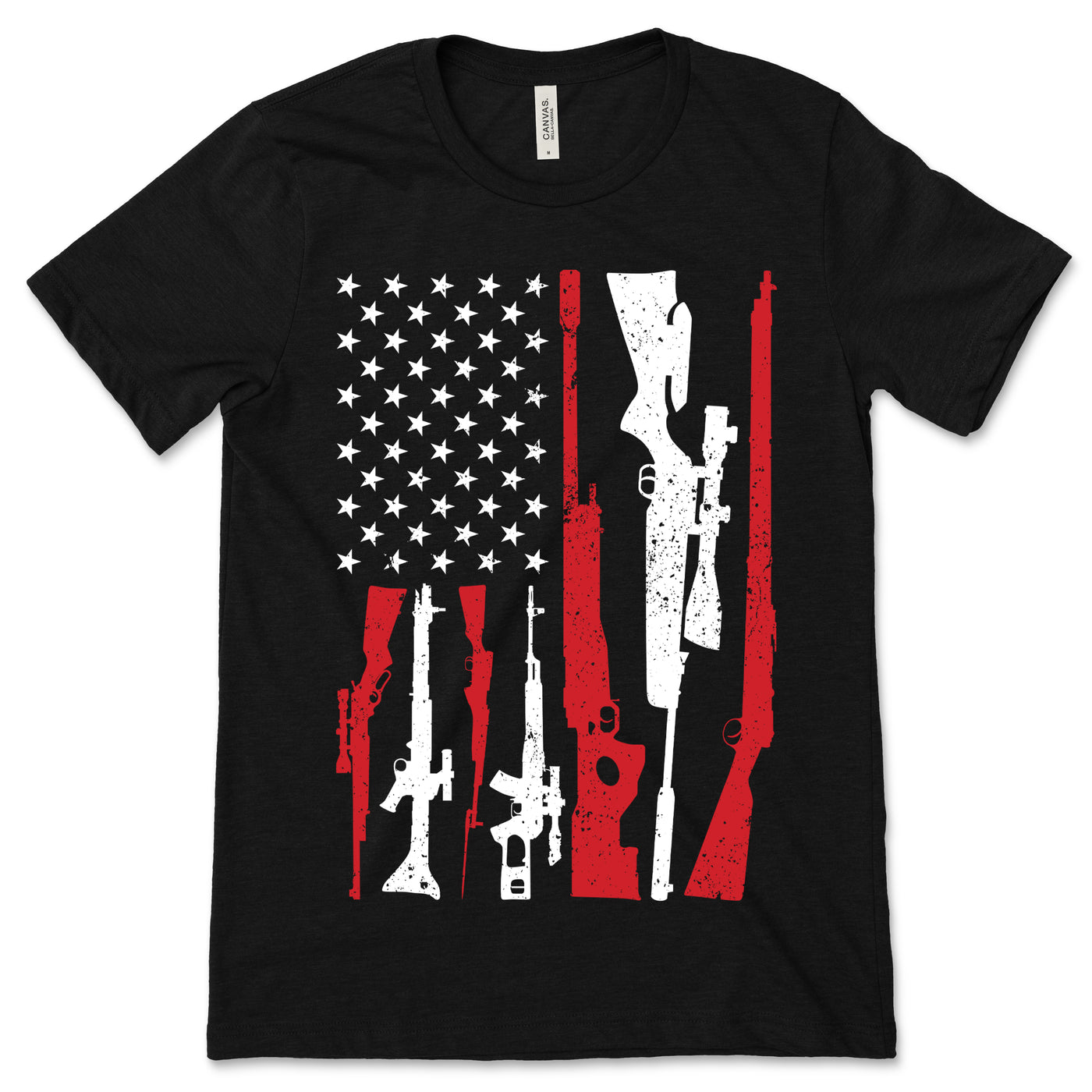 American Flag Guns Proud USA US Pride Patriotic Patriot Weapon Vintage Military Style Gift T-Shirt, Stars Stripes, Shooting Range Fire Lover