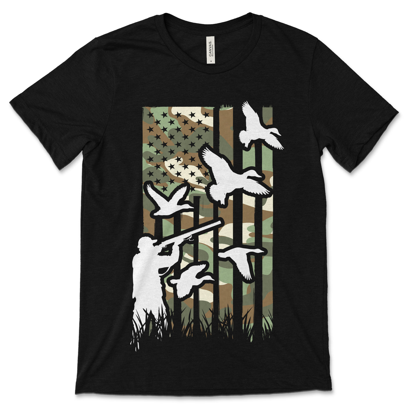 American Flag Duck Hunting T-Shirt, Hunter Gifts, Waterfowl Geese Ducks Lover, Hunt Sport Season Goose Overlapping, Grandpa Dad Father's Day