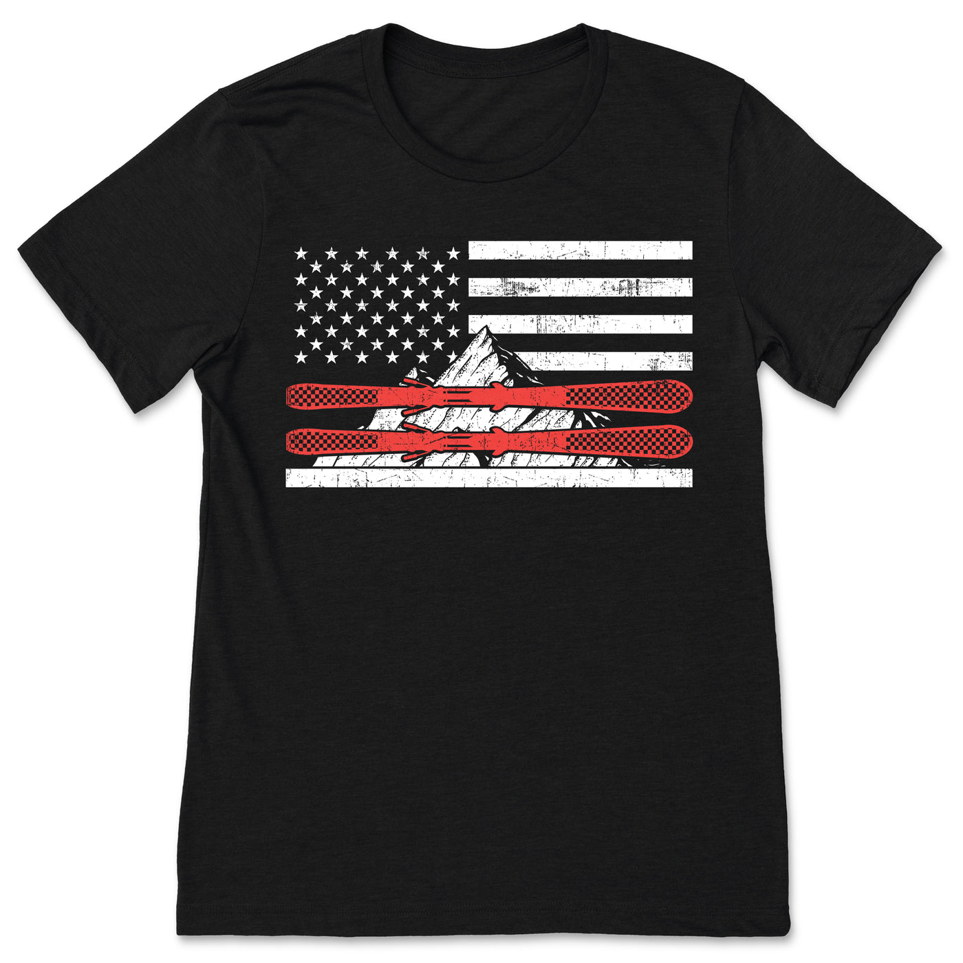 American Flag Skiing T-Shirt, Skier Gift, USA Ski Tees, US Winter Sports, Skiers Birthday Presents, Slopes Mountains Lover, Ski Instructors