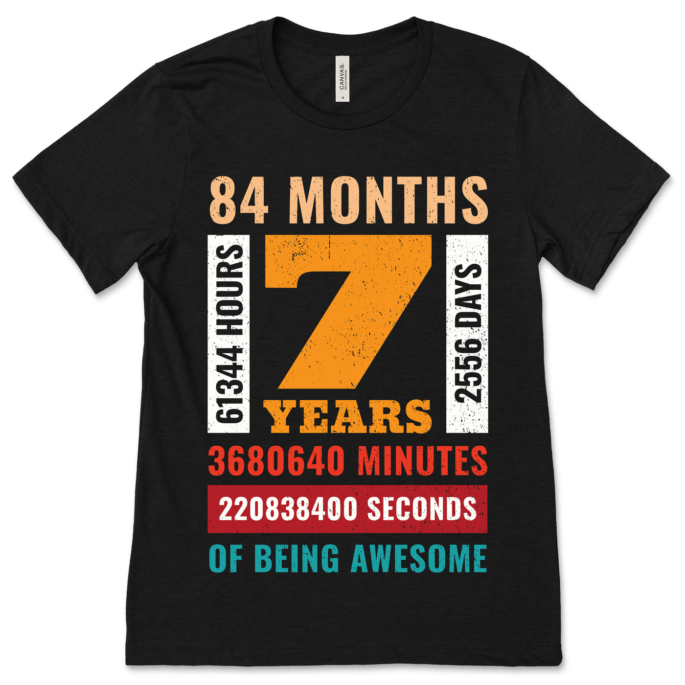 7 Years Old 7th Vintage Retro Birthday 84 Months 2556 Days T-Shirt, Perfect Gift Ideas Kids Children Youth Boys Girls, Present Party Costume