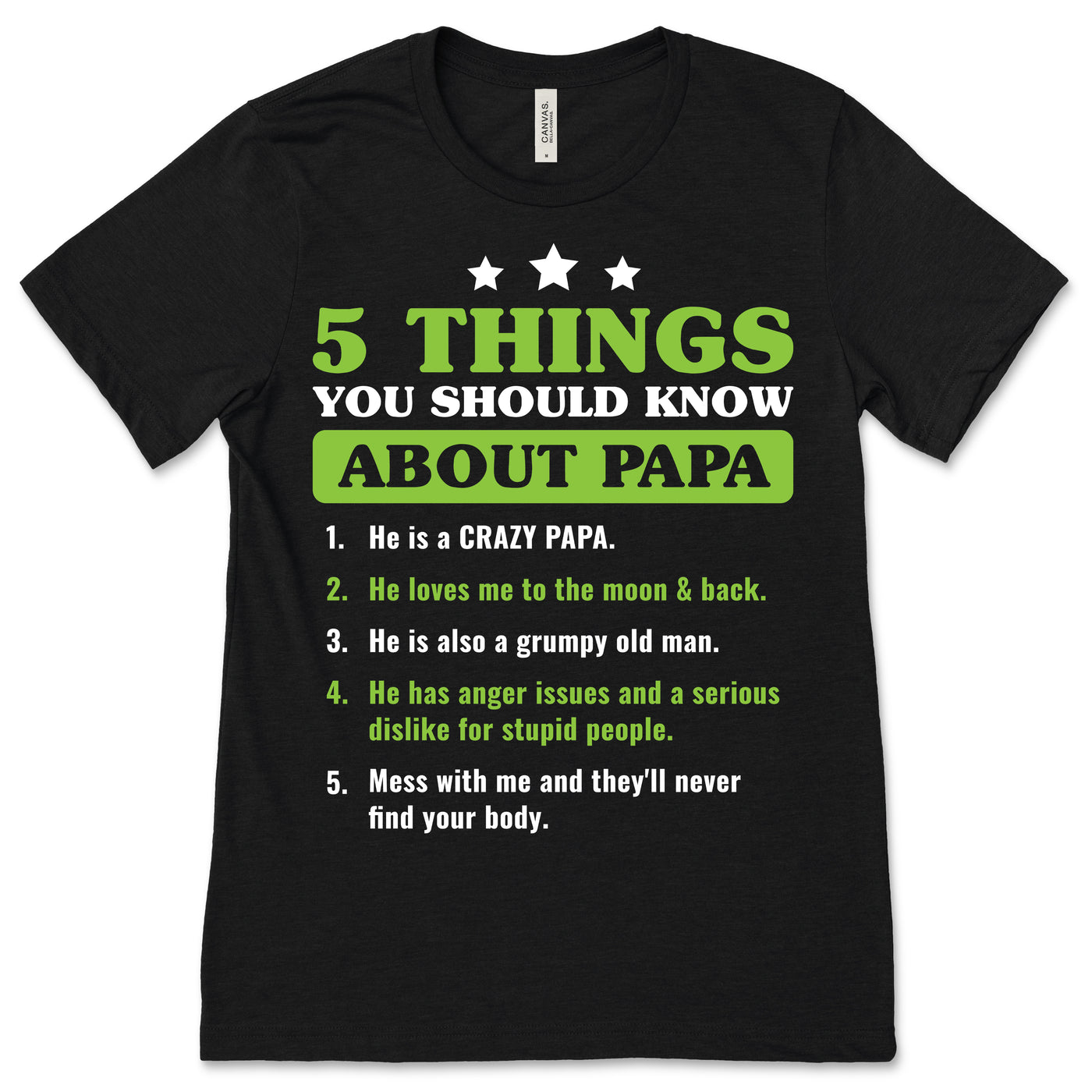 5 Things You Should Know About My Papa Grandfather Grandpa T-Shirt, Funny Dad Birthday Christmas Present, Father's Day, Wife Daughter Son