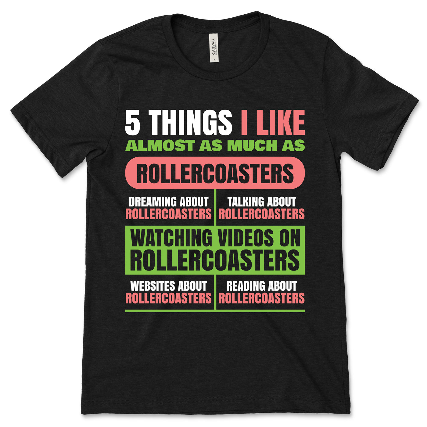 5 Things I Like About Roller Coaster Amusement Park Funny T-Shirt, Fun Coasters Lover Gift, Rollercoaster, Rides Coasters Present Boys Girls